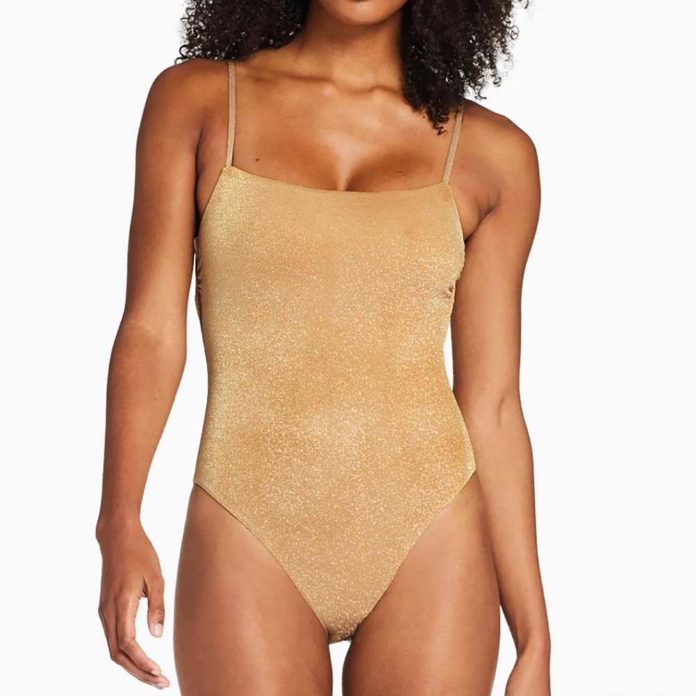 Vitamin A Jenna gold swim suit/ bodysuit, size S, nwt